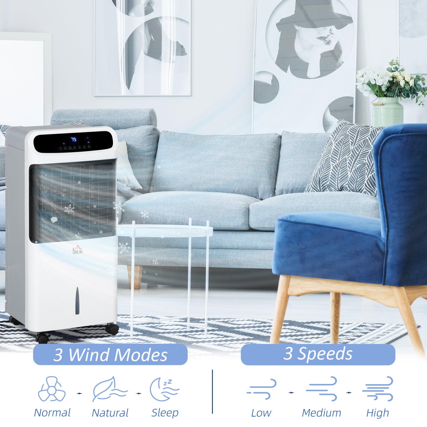 Portable Evaporative Air Cooler 3-in-1 - Ice Cooling Fan & Humidifier with 3.2 Gal Tank & Remote