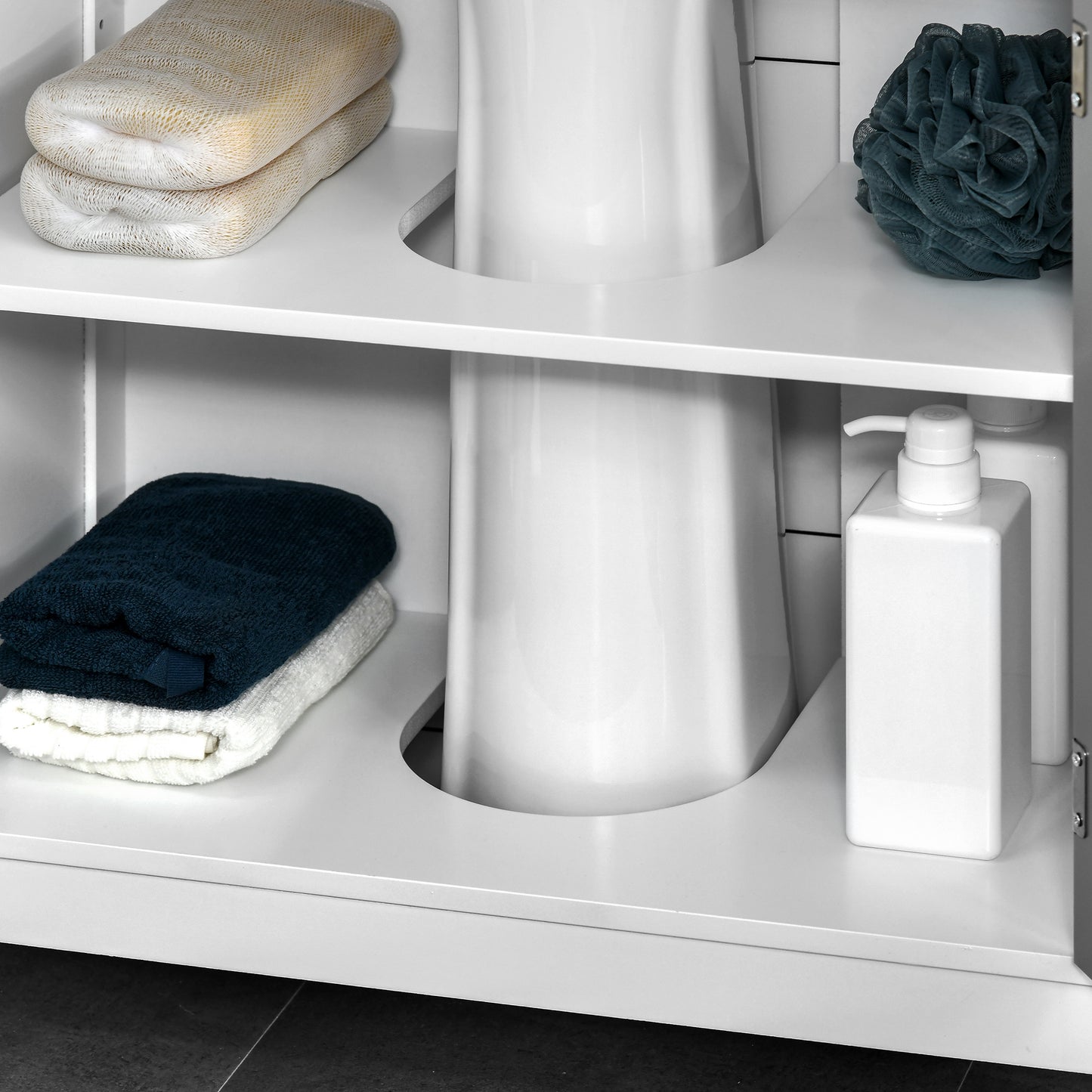 Under Sink Pedestal Bathroom Cabinet - Adjustable Shelf Storage Organizer, White & Gray
