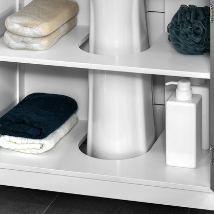 Under Sink Pedestal Bathroom Cabinet - Adjustable Shelf Storage Organizer, White & Gray