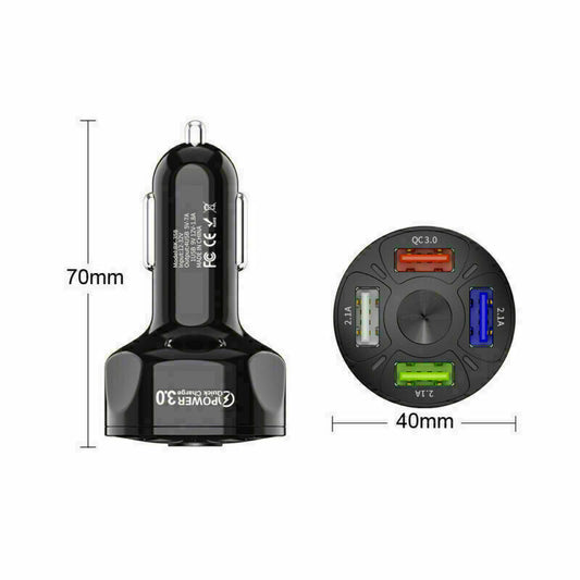 4-Port USB Car Charger 45W - Fast Charging Adapter for iPhone & Android
