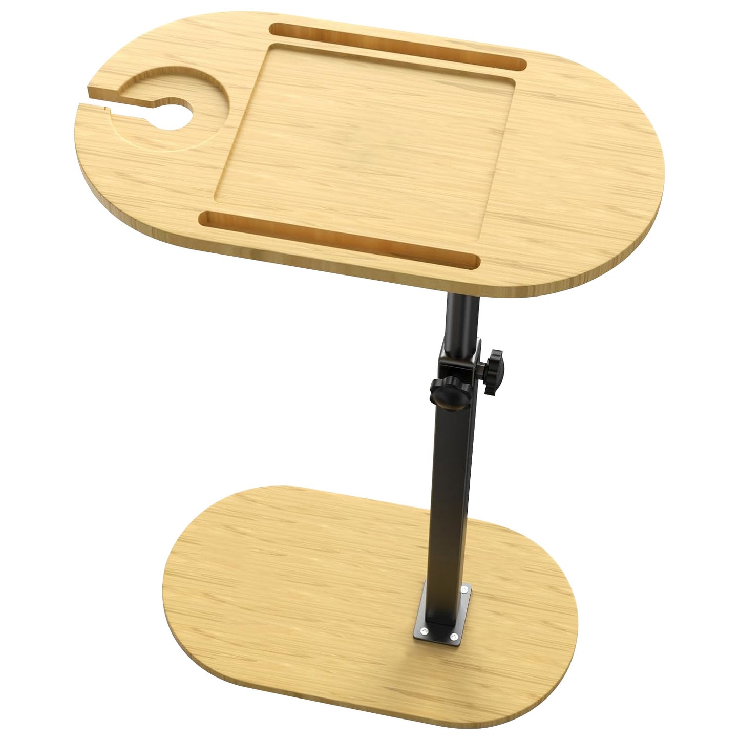 C-Shaped Bathtub Tray Table - Adjustable Height Bamboo Bath Caddy with 360° Rotating Desktop