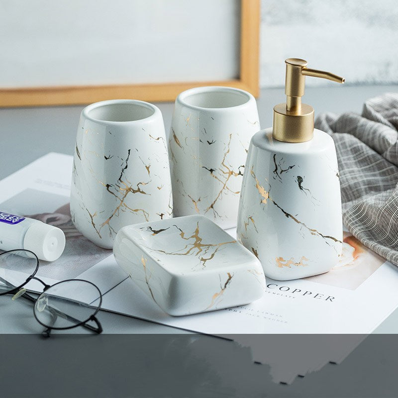 Luxury Ceramic Bathroom Accessory Set - Light Luxury Porcelain Vanity Collection (1-5 Pieces)