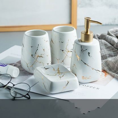 Luxury Ceramic Bathroom Accessory Set - Light Luxury Porcelain Vanity Collection (1-5 Pieces)