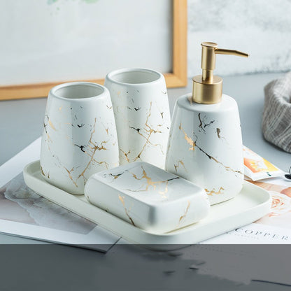 Luxury Ceramic Bathroom Accessory Set - Light Luxury Porcelain Vanity Collection (1-5 Pieces)