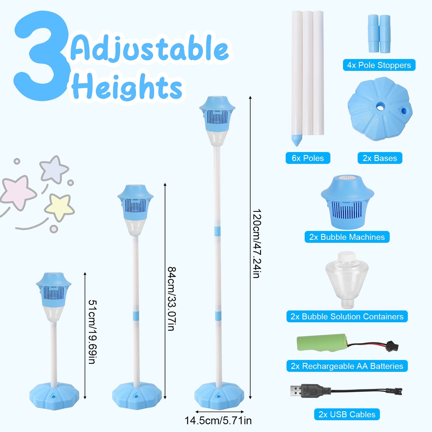 Standing Bubble Machine with LED Lights & Music - Adjustable Height