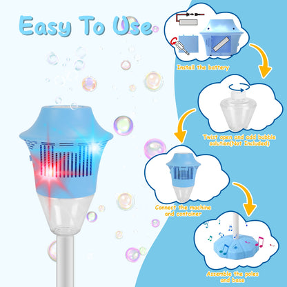 Standing Bubble Machine with LED Lights & Music - Adjustable Height