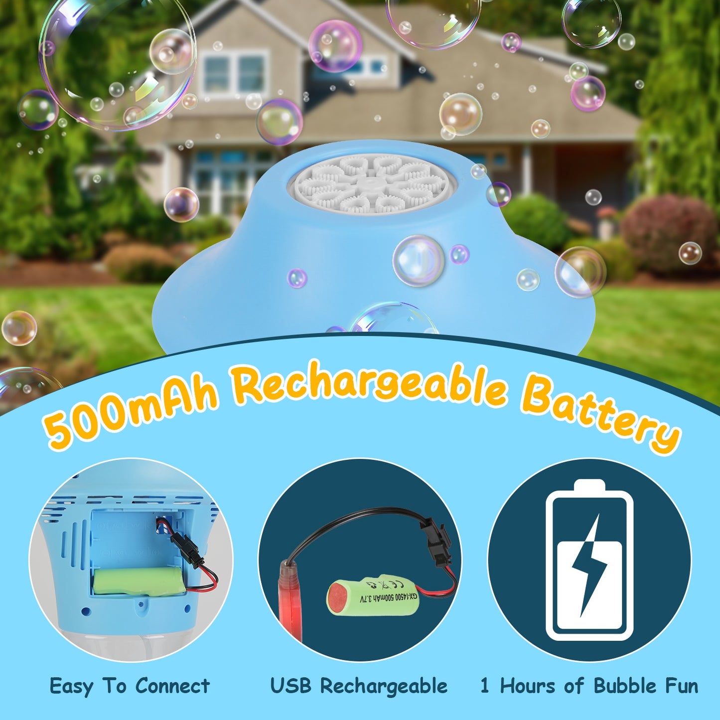 Standing Bubble Machine with LED Lights & Music - Adjustable Height