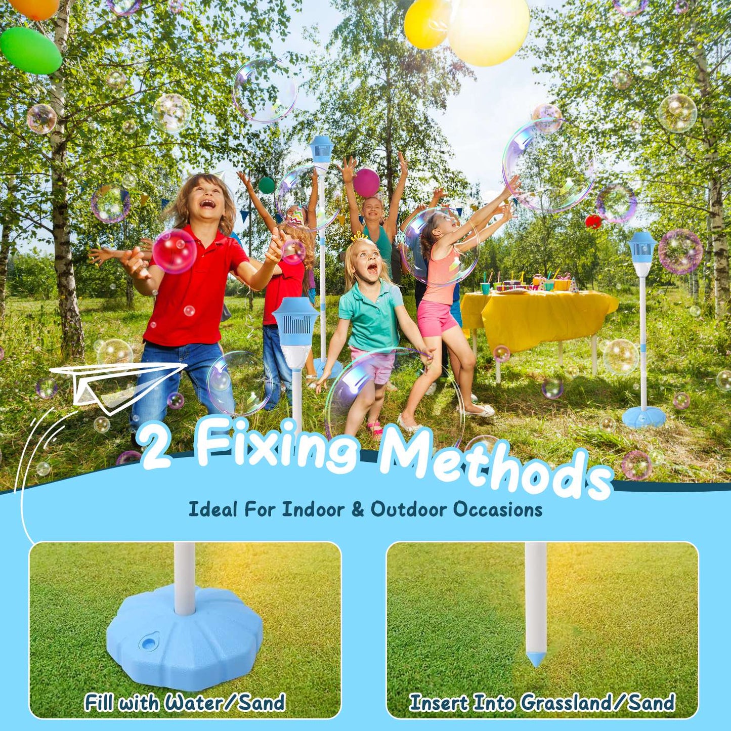 Standing Bubble Machine with LED Lights & Music - Adjustable Height