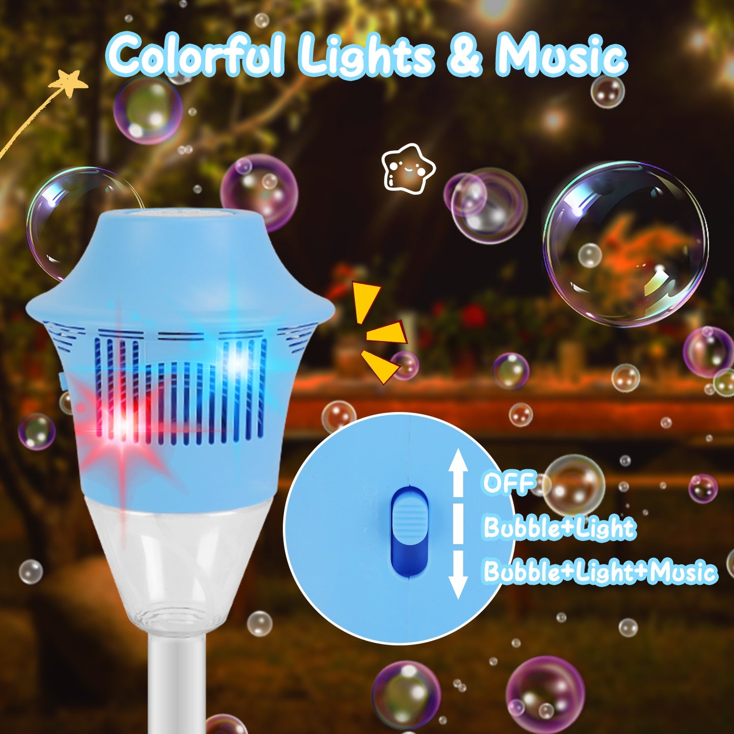 Standing Bubble Machine with LED Lights & Music - Adjustable Height