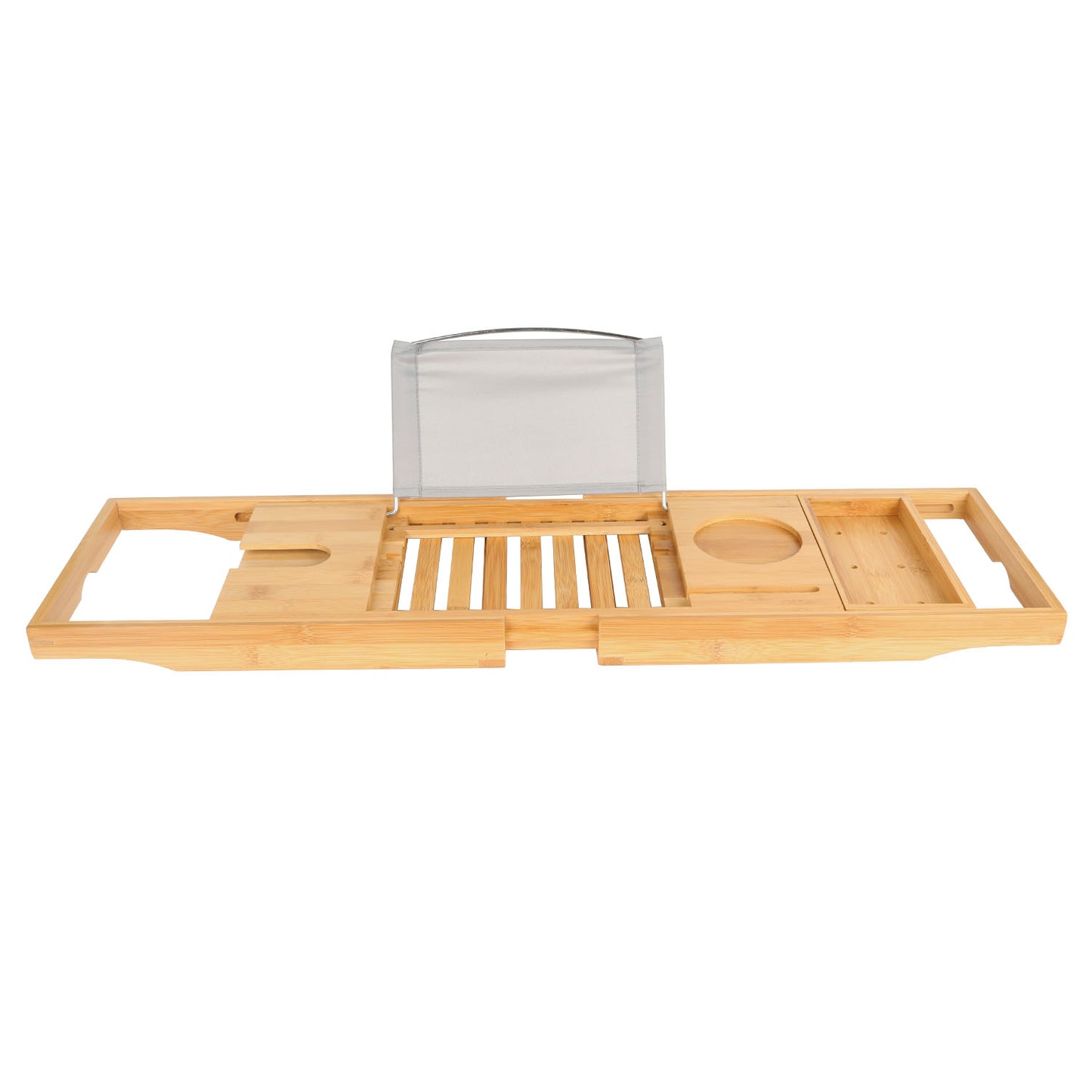 Bamboo Bathtub Caddy Tray - Extendable Bath Tray with Wine Glass Holder, Book & Tablet Stand