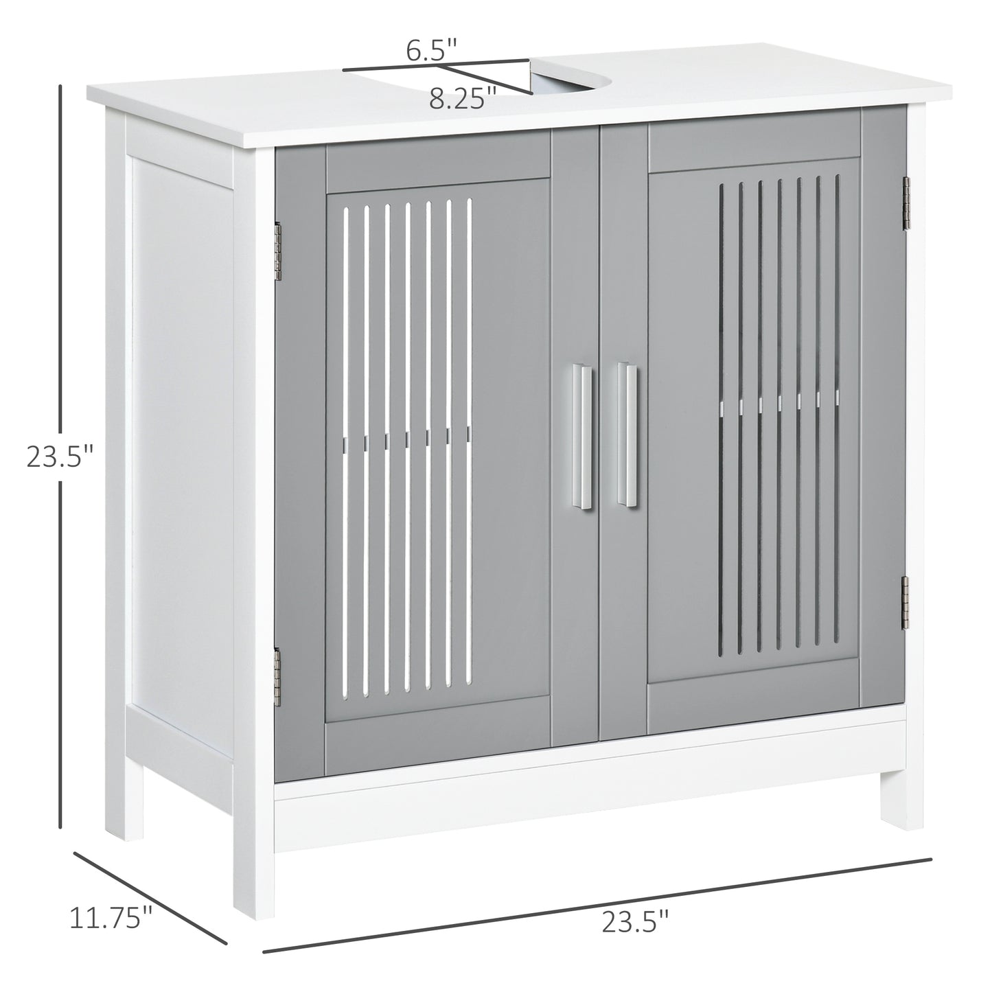 Under Sink Pedestal Bathroom Cabinet - Adjustable Shelf Storage Organizer, White & Gray