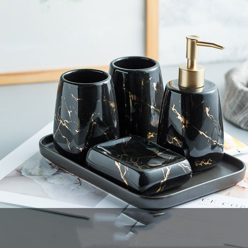 Luxury Ceramic Bathroom Accessory Set - Light Luxury Porcelain Vanity Collection (1-5 Pieces)