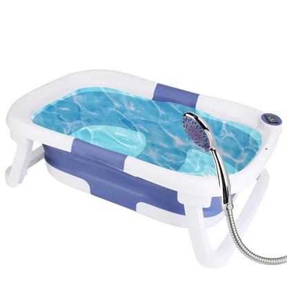 Foldable Baby Bathtub with Built-In Thermometer - Travel-Friendly for Newborns 0-24 Months