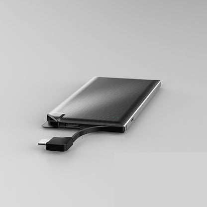 Ultra-Thin Power Bank 10000mAh - Ultra Slim Graphene Portable Charger with Built-In Type-C Cable