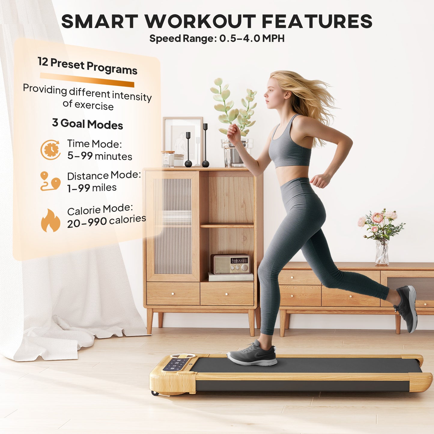 Walking Pad Compact Treadmill - 2.5HP Bluetooth Speaker, Wide Belt & Remote Control
