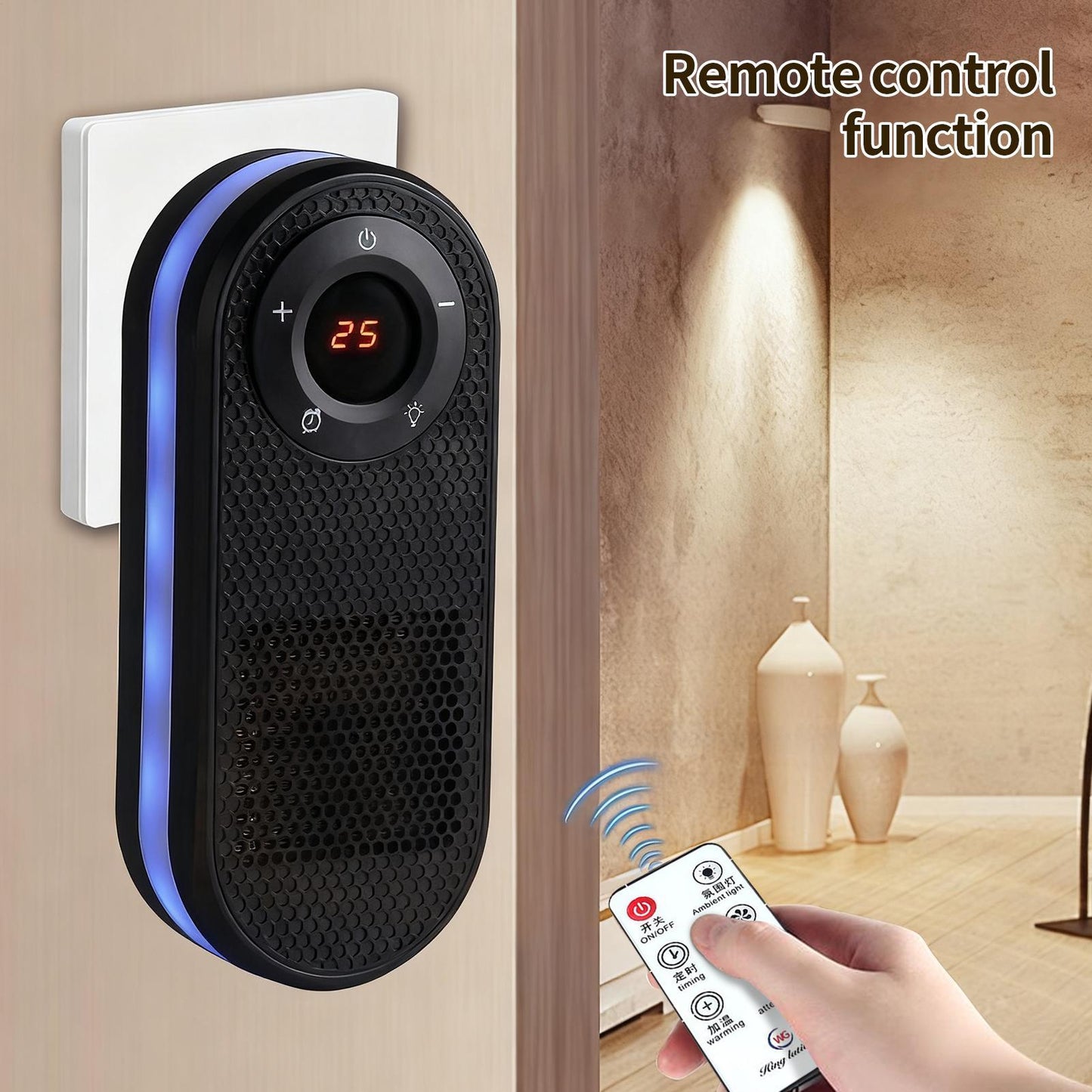 Portable Space Heater with Remote - 180° Rotating Electric Heater with Timer & LED Display