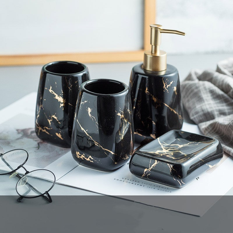 Luxury Ceramic Bathroom Accessory Set - Light Luxury Porcelain Vanity Collection (1-5 Pieces)
