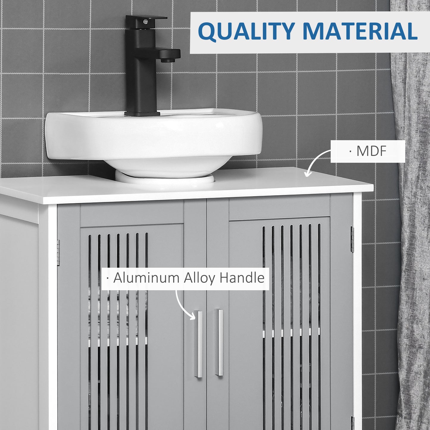 Under Sink Pedestal Bathroom Cabinet - Adjustable Shelf Storage Organizer, White & Gray