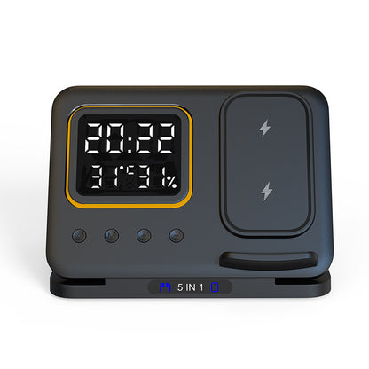 5-in-1 Wireless Charging Station with LED Clock & 15W Fast Charge for Phone Watch Earbuds