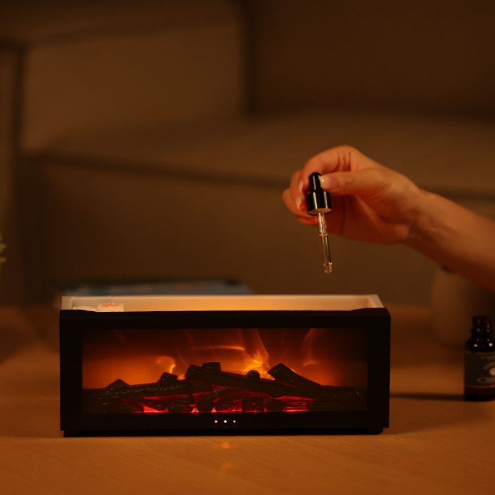 Flame Aroma Diffuser Fireplace Effect – Ultrasonic Essential Oil Diffuser, LED Flame Humidifier for Home