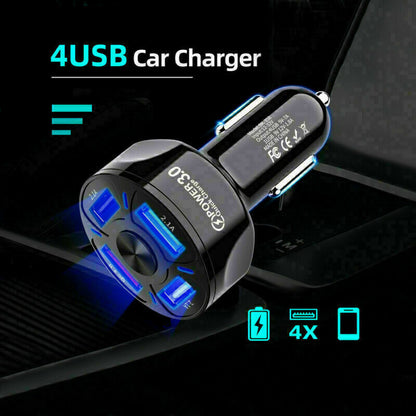 4-Port USB Car Charger 45W - Fast Charging Adapter for iPhone & Android