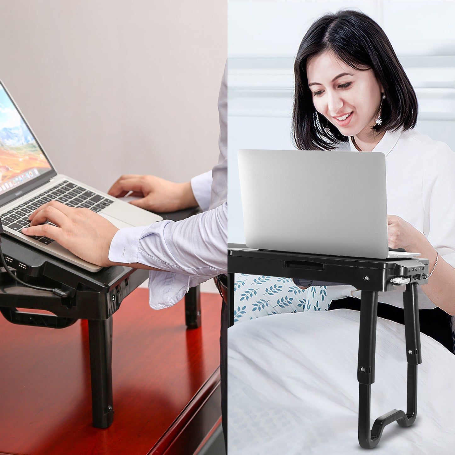 Foldable Laptop Desk with Cooling Fan, LED Light & USB Ports