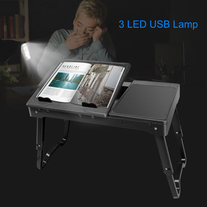 Foldable Laptop Desk with Cooling Fan, LED Light & USB Ports