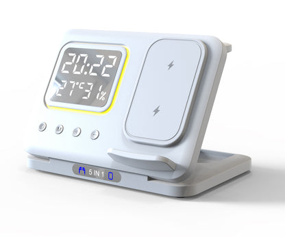 5-in-1 Wireless Charging Station with LED Clock & 15W Fast Charge for Phone Watch Earbuds