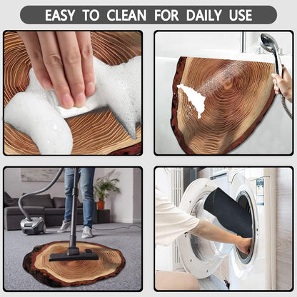Wood Grain Bath Mat- Non-Slip Quick-Dry Bathroom Rug with 3D Annual Ring Print 24"x35"