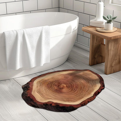 Wood Grain Bath Mat- Non-Slip Quick-Dry Bathroom Rug with 3D Annual Ring Print 24"x35"