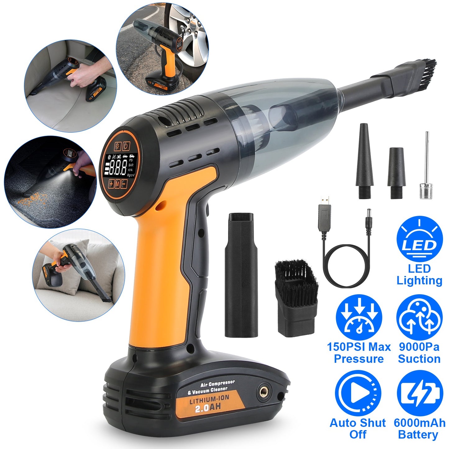 Cordless Car Vacuum Cleaner And Tire Inflator - 4 in 1