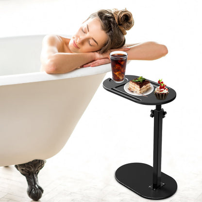 C-Shaped Bathtub Tray Table - Adjustable Height Bamboo Bath Caddy with 360° Rotating Desktop