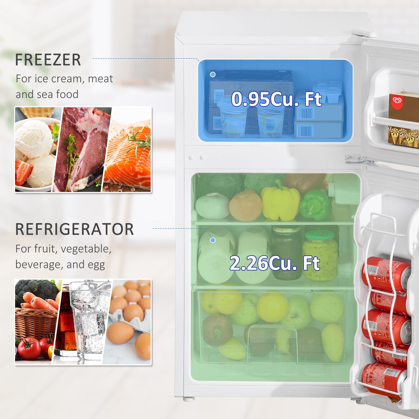 Mini Fridge with Freezer - Compact Refrigerator for Bedroom, Dorm, Office & Motor homes and RVs