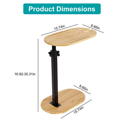C-Shaped Bathtub Tray Table - Adjustable Height Bamboo Bath Caddy with 360° Rotating Desktop