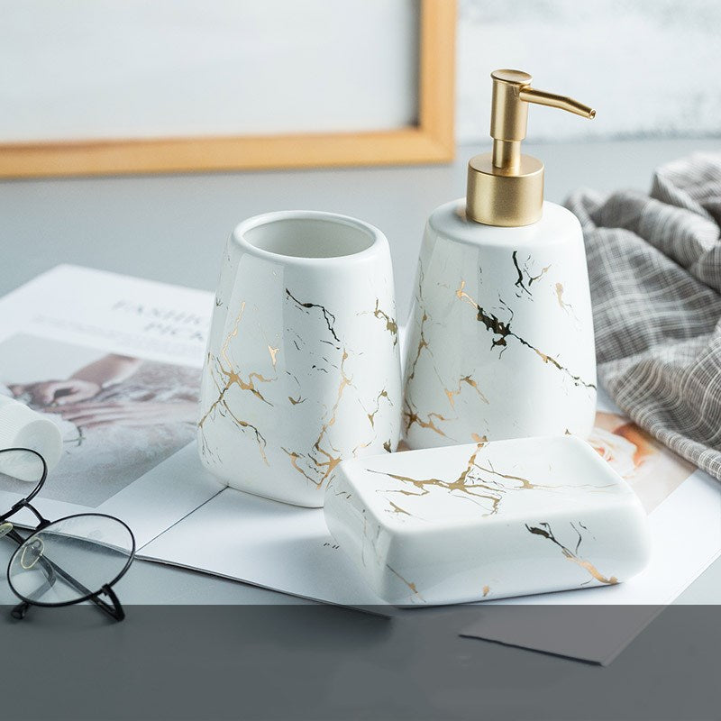 Luxury Ceramic Bathroom Accessory Set - Light Luxury Porcelain Vanity Collection (1-5 Pieces)