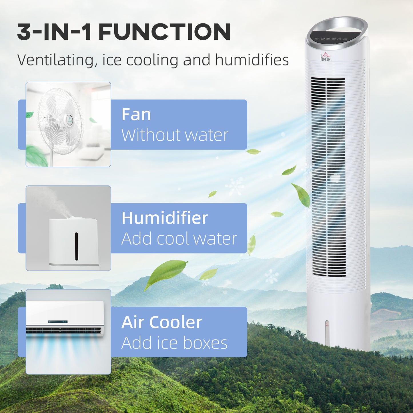 40" Tower Air Cooler Fan 3-in-1 - Portable Ice Cooling Fan with Humidifier, Remote & 8H Timer