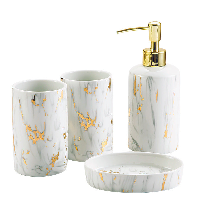 Premium Marble Ceramic Bathroom Wash Set - 4-Piece Luxury Vanity Collection
