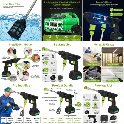 Car Cleaning Combo - Cordless Vacuum & Tire Inflator + Cordless Pressure Washer Bundle