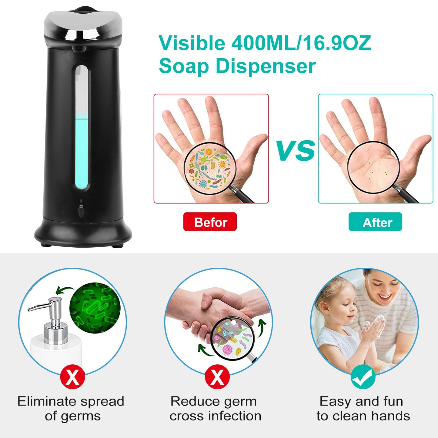Automatic Soap Dispenser 400ml - Touchless Sensor Hand Soap Dispenser with Adjustable Volume