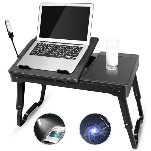 Foldable Laptop Desk with Cooling Fan, LED Light & USB Ports