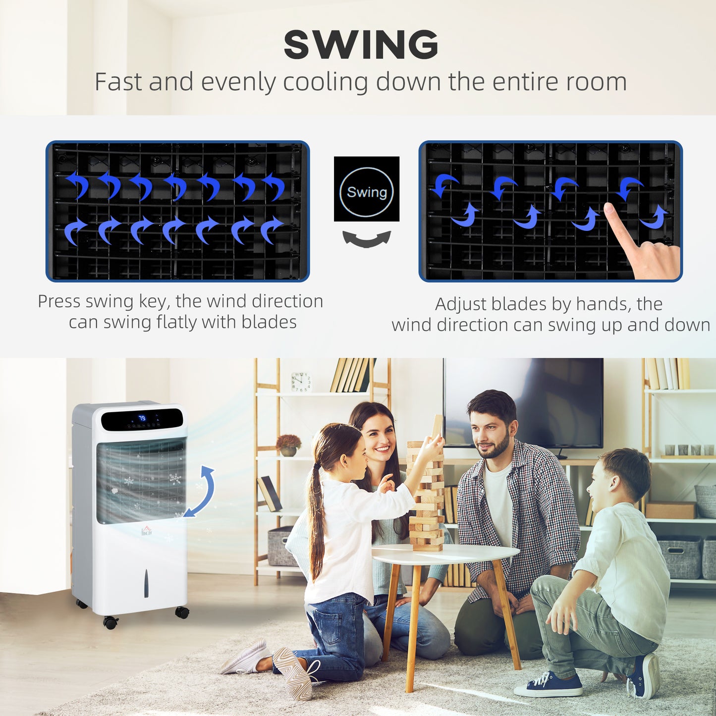 Portable Evaporative Air Cooler 3-in-1 - Ice Cooling Fan & Humidifier with 3.2 Gal Tank & Remote