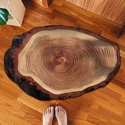 Wood Grain Bath Mat- Non-Slip Quick-Dry Bathroom Rug with 3D Annual Ring Print 24"x35"