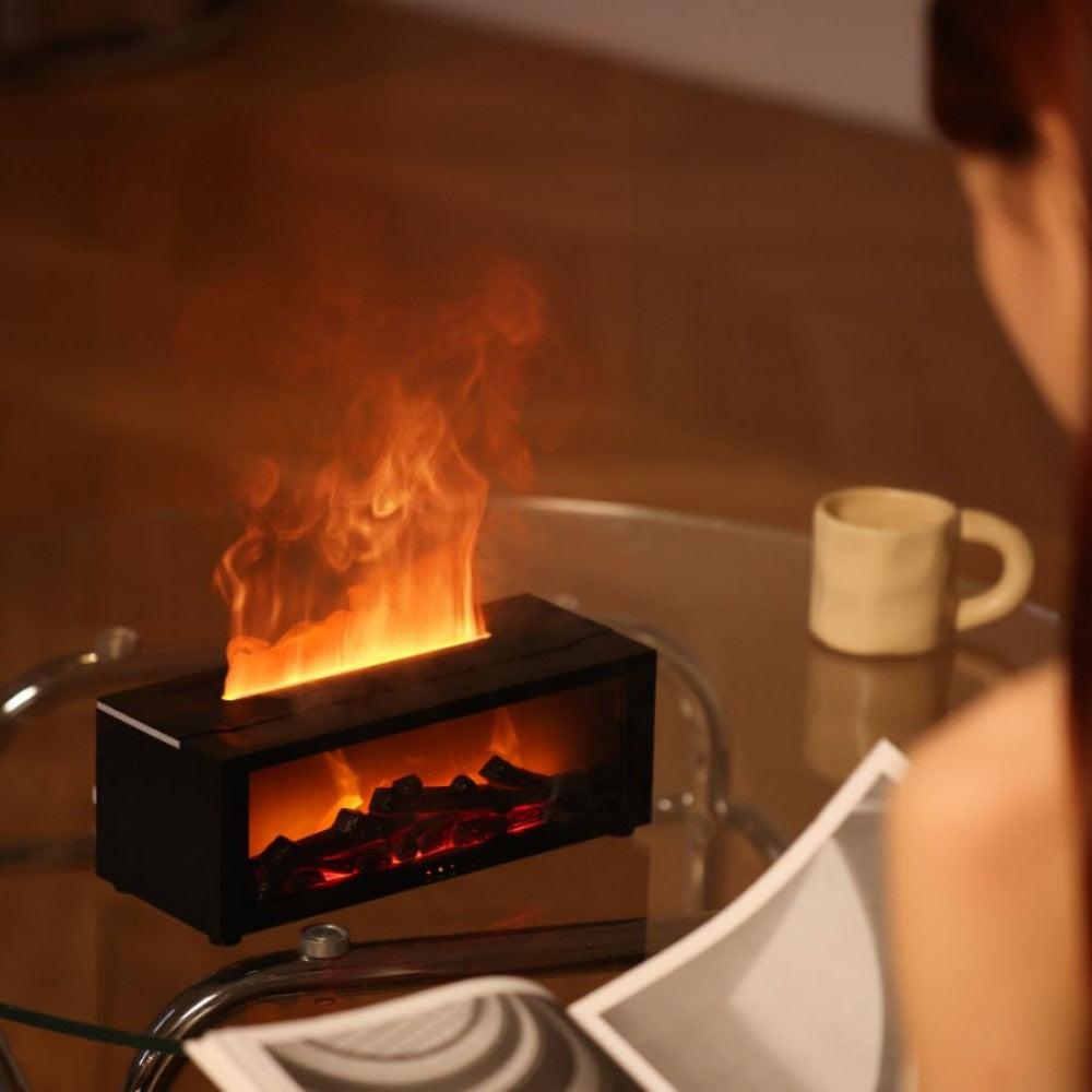 Flame Aroma Diffuser Fireplace Effect – Ultrasonic Essential Oil Diffuser, LED Flame Humidifier for Home