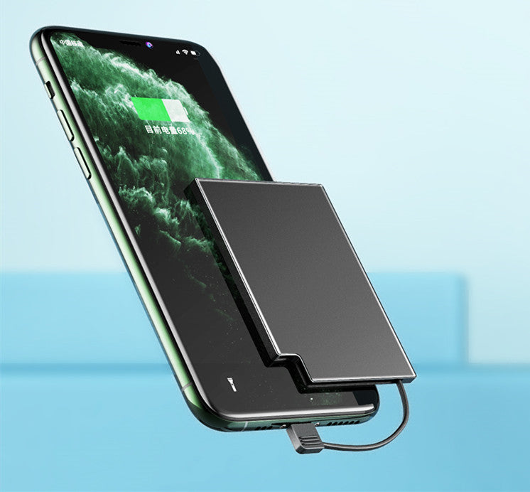 Ultra-Thin Power Bank 10000mAh - Ultra Slim Graphene Portable Charger with Built-In Type-C Cable
