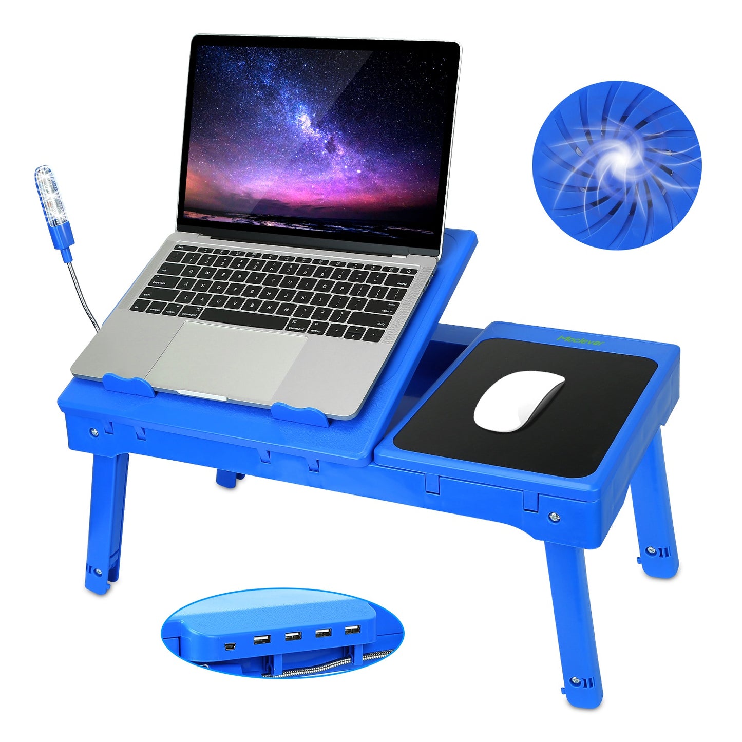 Foldable Laptop Desk with Cooling Fan, LED Light & USB Ports