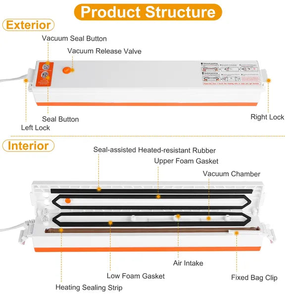 Vacuum Sealer Machine - Compact Food Sealer with 10 Bags, Seals in 6 Seconds