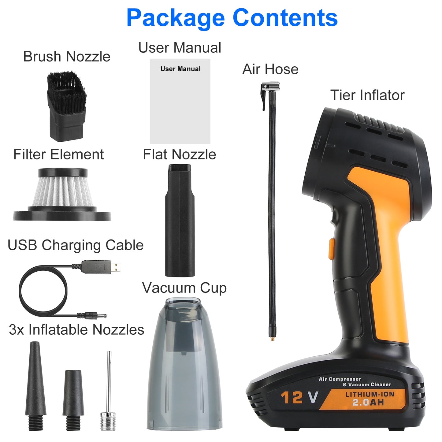 Cordless Car Vacuum Cleaner And Tire Inflator - 4 in 1
