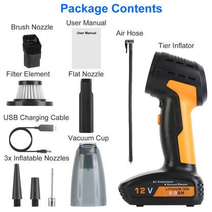 Cordless Car Vacuum Cleaner And Tire Inflator - 4 in 1