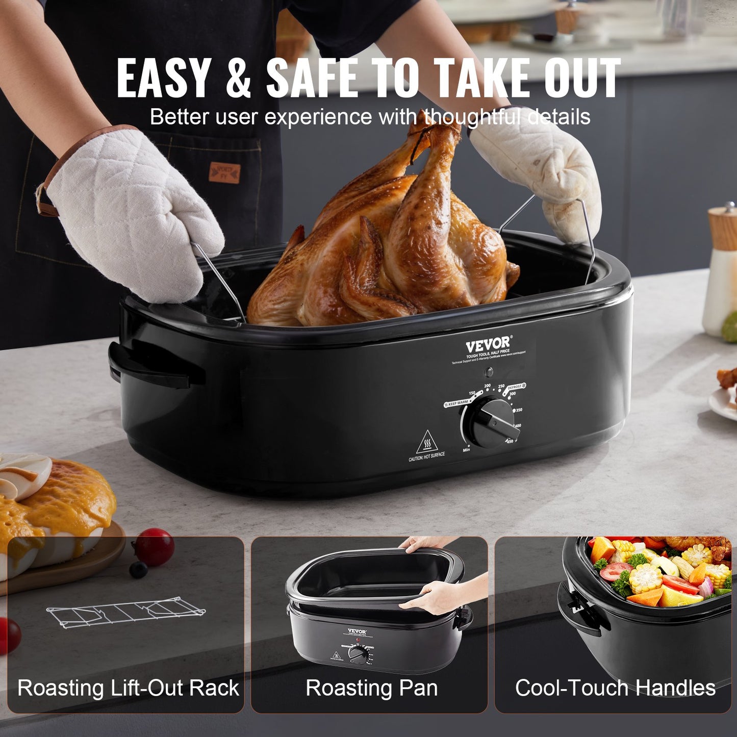 Electric Roaster Oven 20 QT - 1450W Turkey Roaster with Self-Basting Lid, Fits Up to 24 lbs