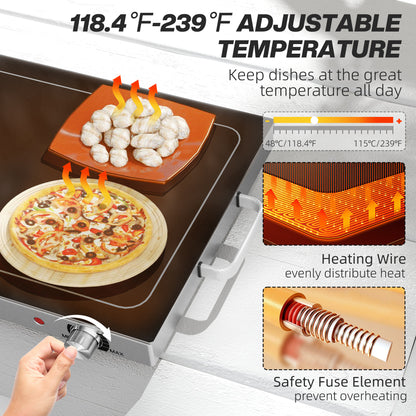 Electric Food Warming Tray 300W - Large 22" Buffet Warmer with Adjustable Temperature & Cool-Touch Handles